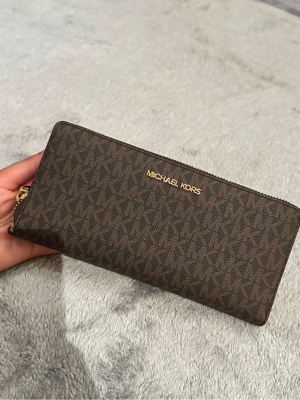 Michael Kors Brown Logo-Print Zip Wallet